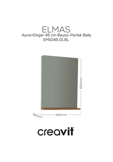 Creavit Elmas Ayna Ve Etajer 45 Cm Beyaz-parlak Belly Em1045.01.bl