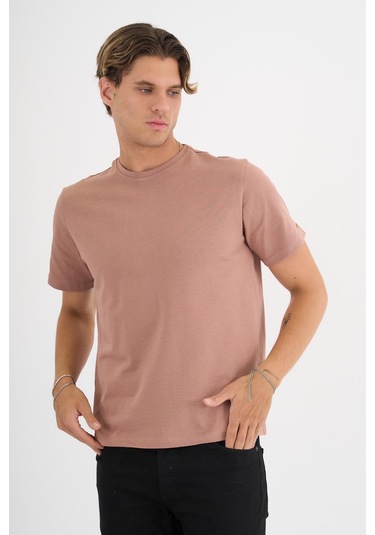 Erkek Kahverengi %100 Pamuklu Standart Kalıp T-shirt Siyah