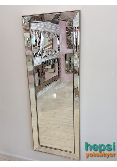 Ayna Çerçeveli Model Eskitme Gümüş Renk Boy Aynası Gümüş