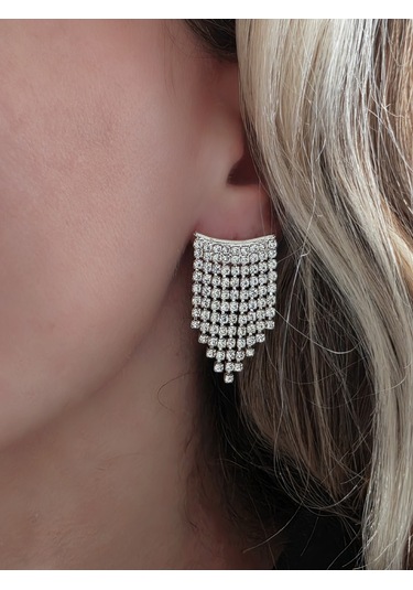 Sallantılı Minimal Beyoğlu Taşlı Gümüş Renk Küpe Gümüş