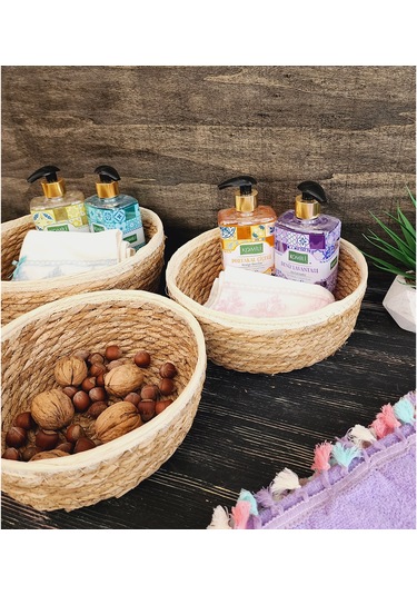 Nergis Hasır 3 Lü Sepet Saklama Kutusu Sepet Takımı Krem
