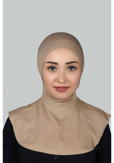 Kadın Tesettür Pratik Boyunluklu Hijab - Sporcu Bone Koyu Bej