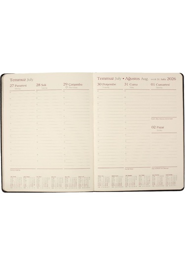 Ece Ajandası Alaçatı 2026 Siyah - Haftalık 110gr. İthal Kağıt Lastikli 18,5x23,5 Siyah