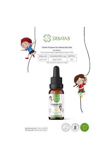 Erbatab Kids Vitamin D3 400 Iu Damla 20 ML