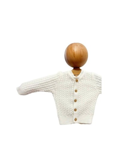 Erkek Bebek Triko Düğmeli Hırka-15451 Krem