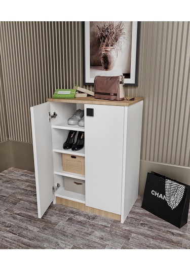 Afilli Ayakkabılık Ve Çok Amaçlı Dolap Tamamı Mdf Beyaz Garden Me Beyaz - Garden - Meşe