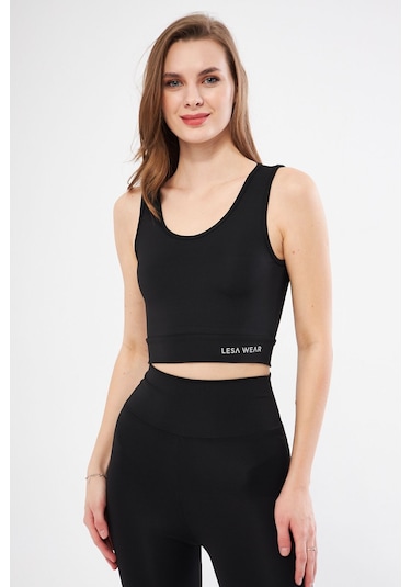 Lesa Wear Halter Yaka Crop Top Spor Sütyeni Siyah