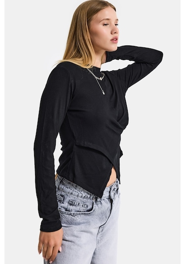 Itsbasic Kadın Siyah Renk W5 Asimetrik Kesim Kolye Aksesuarlı Özel Tasarım Body
