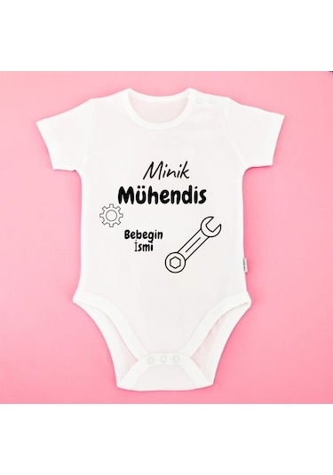 Kişiye Özel Minik Mühendis Bebek Zıbını Hediyelik Tasarım Baskılı Body Beyaz