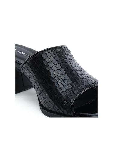 Greyder 34711 Siyah Hakiki Deri Topuklu Kadın Terlik-955 Siyah