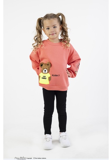 Kız Çocuk Orta Kalınlıkta Baskılı Örme Basic Taytlı Alt Üst Takımı Nar Çiçeği Narçiçeği