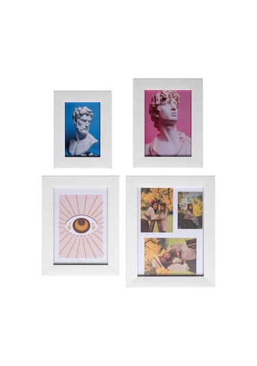 Dekoratif 4'lü Fotoğraf Çerçevesi - Beyaz