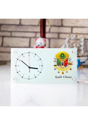 Kişiye Özel Osmanlı Tuğra Tasarımlı Masa Üstü Cam Saat 29037