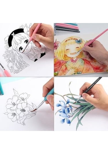 Willowhaven 10 Adet 3 Weizhuang Kanca Çizgi Kalem Seti, Koyu Mavi, Boyama, İnce Kontur Fırça, Ahşap Metal Kutu