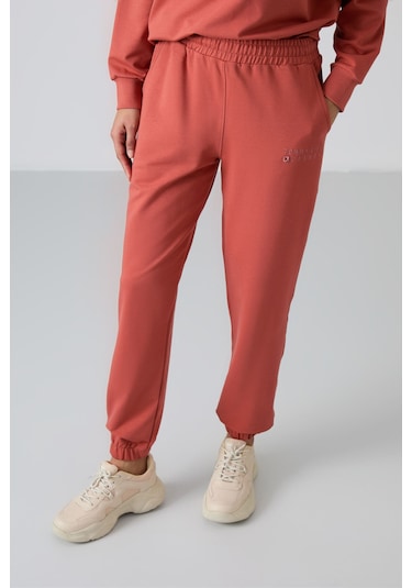Tommy Life Tarçın Basic Pamuklu O Yaka Oversize Lastik Paça Kadın Eşofman Takım - 95287 Tarçın