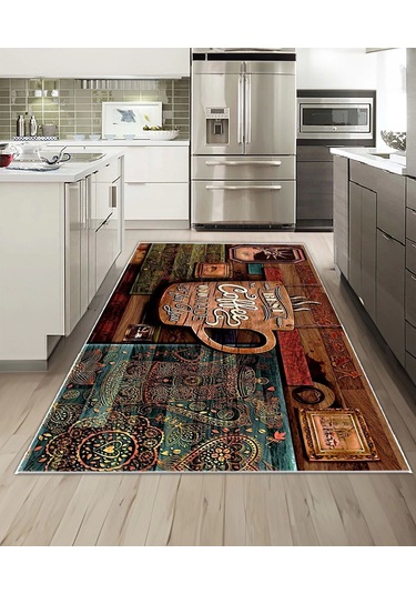 Dijidekor Işıltı Koleksiyonu Model245 Süngerli Dijital Baskılı Saçaksız Mutfak Halısı Yolluk