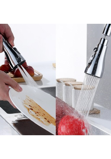 Ranyeek Banyo Mutfak Lavabo Kraanına Uyumlu Gümüş 3 Fonksiyonlu Yay/su Şeli/sprey Su Tasarruflu 360 Döner Anti-su Saçan Fiş