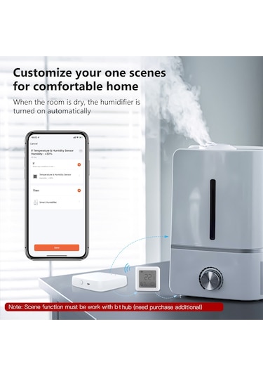 Lemestar Akıllı Ev Bluetooth Nem Ve Sıcaklık Sensörü, Lcd Ekranlı, Gerçek Zamanlı Tespit, Uygulama İle Kontrol Edilebilir
