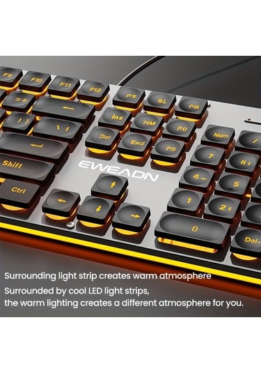 Fastbuy 104 Tuşlu Metal Panelli Ergonomik Oyun Klavyesi, Yan Ortam Işığı, Koyu Renk