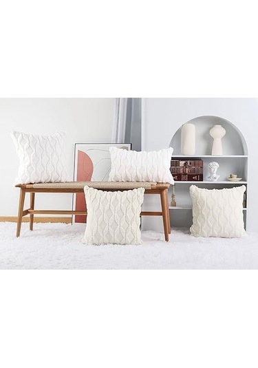 Neevoyu 2 Adet Yumuşak Yünlü Kadife Kılıf Seti - 45x45 Cm, Lüks Tarz, Gizli Reşen, Sandalye/yatak Odası, Bej Beige