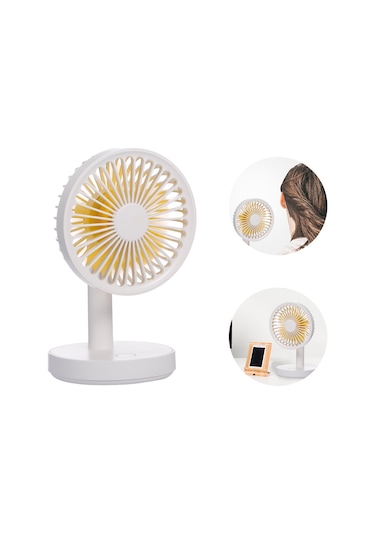 Ranyeek Usb Şarjlı Fantezi: 3 Hızlı, Led Işıklı, Açı Ayarlanabilir, Pil Dahil, Taşınabilir Soğutucu - Beyaz