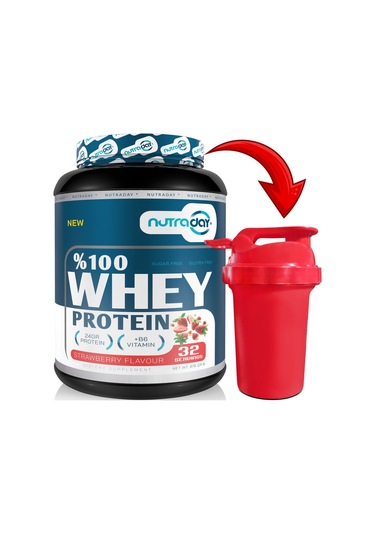 Whey Protein 976 Gr Çilek Aromalı Protein Tozu 24 Gram Protein 32 Servis Shaker Hediyeli