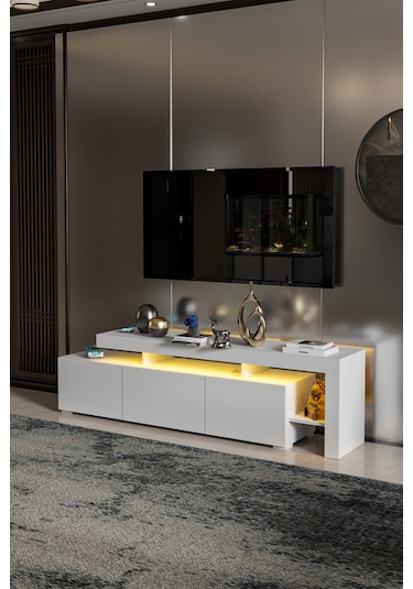 Luma Led Işıklı Tv Ünitesi Beyaz