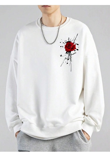 Coko Serisi Floral Print Drop Shoulder Sweatshirt Beyaz-pg-8393 Beyaz