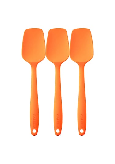 3lü Turuncu Silikon Kaşık Seti Isıya Dayanıklı Yanmaz Yapışmaz Çi