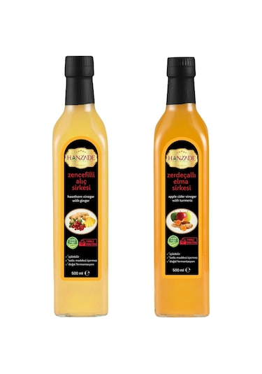 Hanzade Bitkisel Zencefilli Alıç + Zerdeçallı Elma Sirkesi 500 ML
