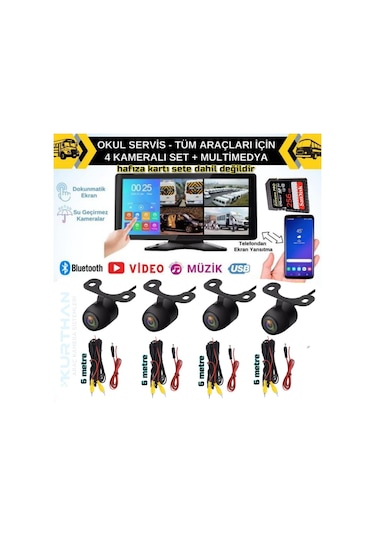 4 Kameralı 10,36 İnç Dokunmatik Mp5 Bluetooth 4k Ahd Dvr Set