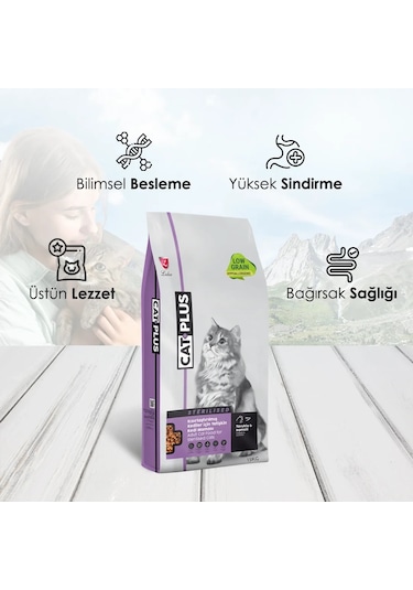 CatPlus Tavuklu ve Hamsili Kısırlaştırılmış Yetişkin Kedi Maması 15 KG