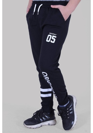 Panios Kids 05 Original Baskılı Erkek Çocuk Çift Cepli Siyah Eşofman Altı Siyah