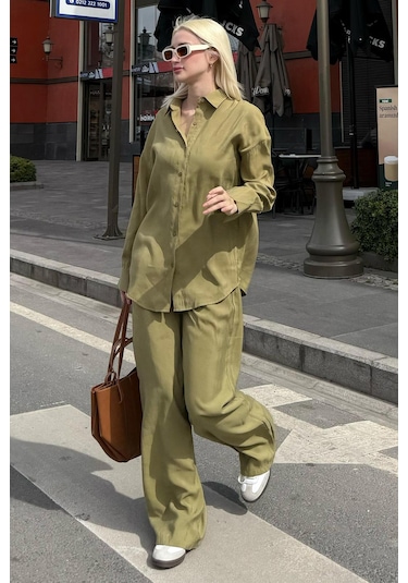 Madmext Açık Yeşil Basic Kadın Gömlek Pantolon İkili Takım Mg2352 Açık Yeşil