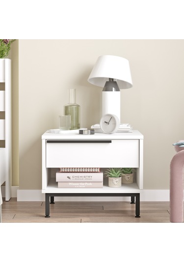 Robin Home Lidya Komodin Çekmeceli Metal Ayaklı Beyaz
