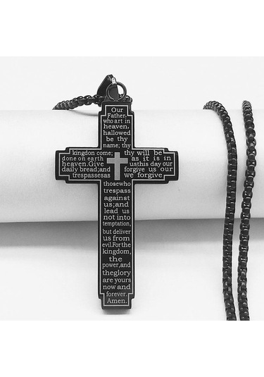 Siyah Klasik İncil Çapraz Zincir Kolye Erkek Paslanmaz Çelik Kolye Kolye