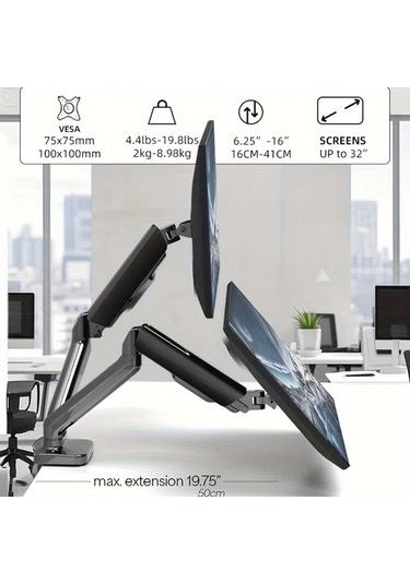 Honeybeeshop Tek Ekran Beyaz 33-81 Cm Döner Kol Monitör Standı Vesa 75x75/100x100 C-clamp Taban