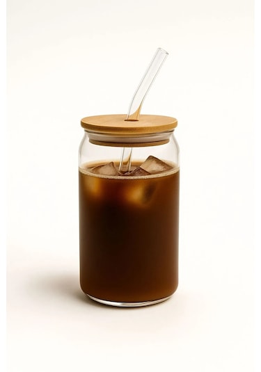 Bambu Kapaklı Pipetli Borosilikat Sunum Bardağı 600 Ml Isıya Dayanıklı, Şık Ve Fonksiyonel Tasarım Cam - Şeffaf