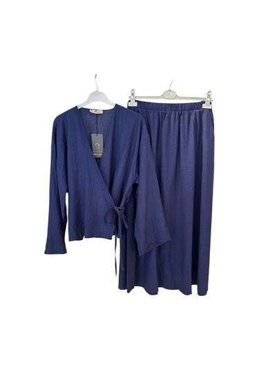 Z-556 Üstü Kimono Kısa Etekli Çilek Takım Lacivert