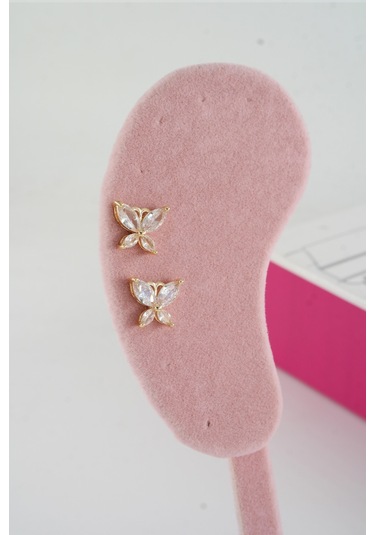 Byzeynaaksesuar Kadın Özel Tasarım Zirkon Taşlı 2'li Minimal Küpe 0021 Çok Renkli