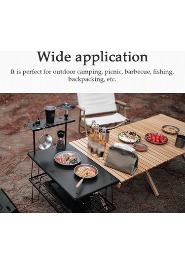 Novahub Ise Mount Kamp Masa Rafı Küçük Boyutlu Lamba Standı Çok Fonksiyonlu Masaüstü Depolama Rafı Mutfak Eşyası Askısı Dış Mekan Kampı Piknik Sırt Çantası Bbq İçin Raf Siyah Siyah
