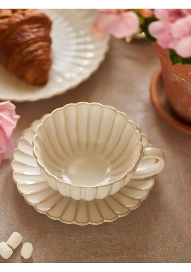 Roomi Seramik Çay Takımı 250 Ml, Fincan Ve Tabak Seti 168297816 Açık Kum Rengi