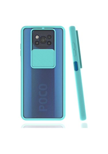 Kilifone - Xiaomi Uyumlu Poco X3 / Poco X3 Nfc / Poco X3 Pro - Kılıf Slayt Sürgülü Arkası Buzlu Lensi Kapak - Turkuaz