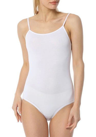 9251 Bayan İnce Askılı Çıtçıtlı Body Beyaz