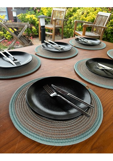 6 Lı Yuvarlak Supla Takımı Kolay Temizlenebilir, Modern Sofralar İçin Yeşil - Kahverengi