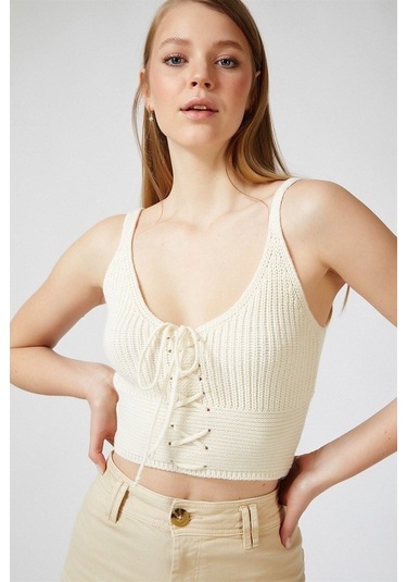 Kadın Bej Önü Bağcıklı Bluz-Bej