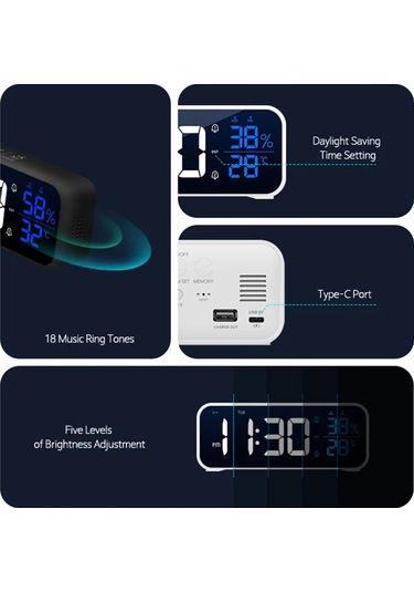 Dijital Çalar Saat Masa Sıcaklık Nemli Elektronik Saat Hafta İçi