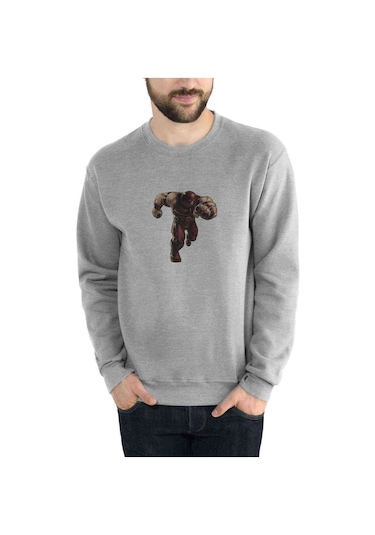 Juggernaut Baskılı Gri Erkek Örme Sweatshirt
