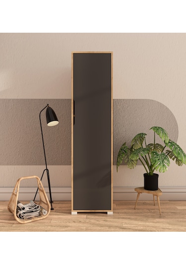 Flora 1 Kapaklı 5 Raflı Gardırop Safir Meşe - Antrasit Elbise Dol