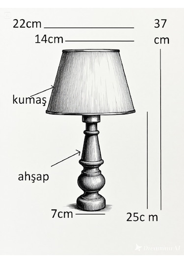 Ahşap Gövdeli Kumaş Başlıklı Dekoratif Abajur Masa Lambası Aydınlatma Lamba Ekru